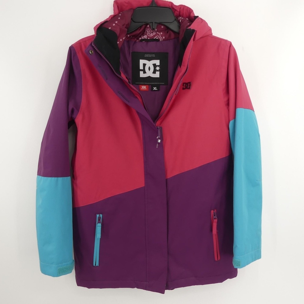 DC Colorblock Purple Pink Blue Hooded 10K Waterproof Ski Jacket Junior Girls XL